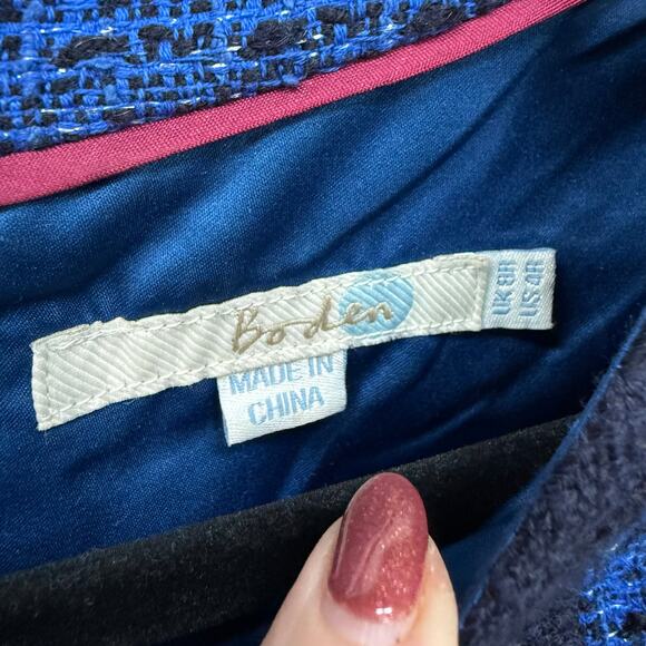 Boden Tweed Blue Black Metallic Silver Short Sleeve Mini Dress Pockets 4 - Picture 5 of 6